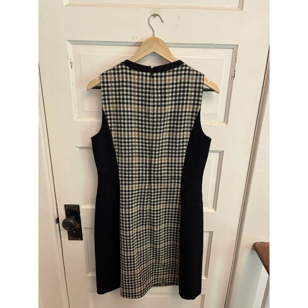 Hobbs Women's Joy Camel Black Plaid 100% Wool‎ Sheath Dress Colorblock Size 8